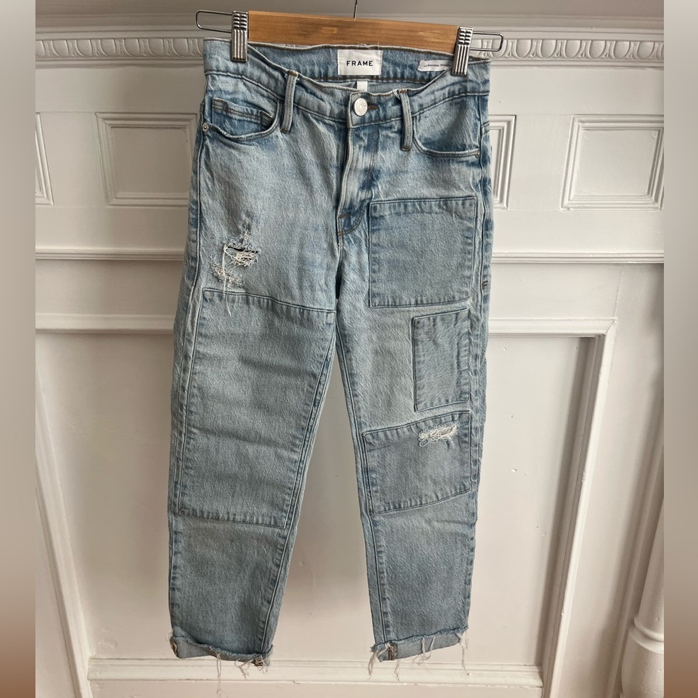 Frame Denim Light Blue Patchwork Relaxed Jeans